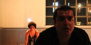 Baharak Abdolifard and Nima Nazarinia on stage, theatre performance 2017